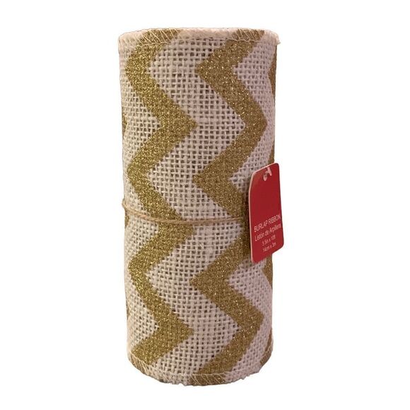 NWT‎ Cream Gold Jute Burlap Ribbon 5 Inches x 10 Feet (one roll is 9 feet) - Picture 1 of 5